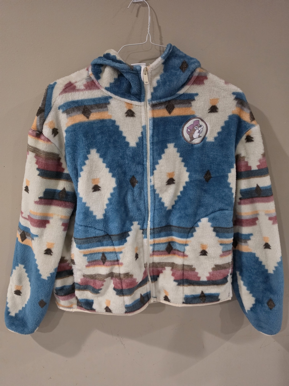 Buc-ee’s Southwestern Aztec Plush Fleece Full Zip Hooded Jacket Size S